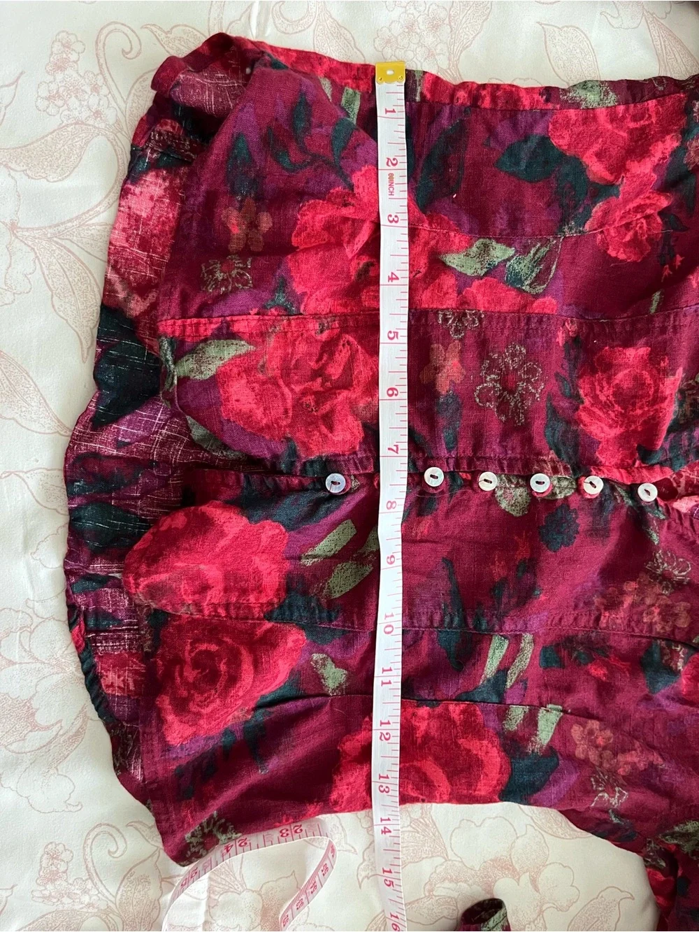 Free People Floral V-Neck Button Front Blouse in Red XS